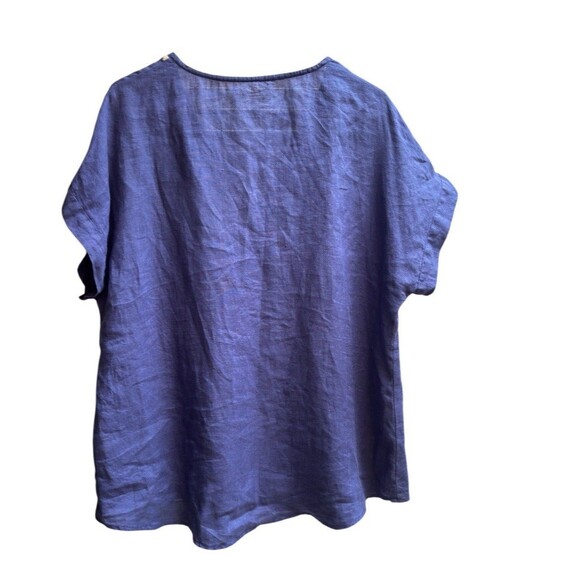Karyn Seo Size L Blue  Embroidered V Neck 100% Linen Top - Picture 3 of 6